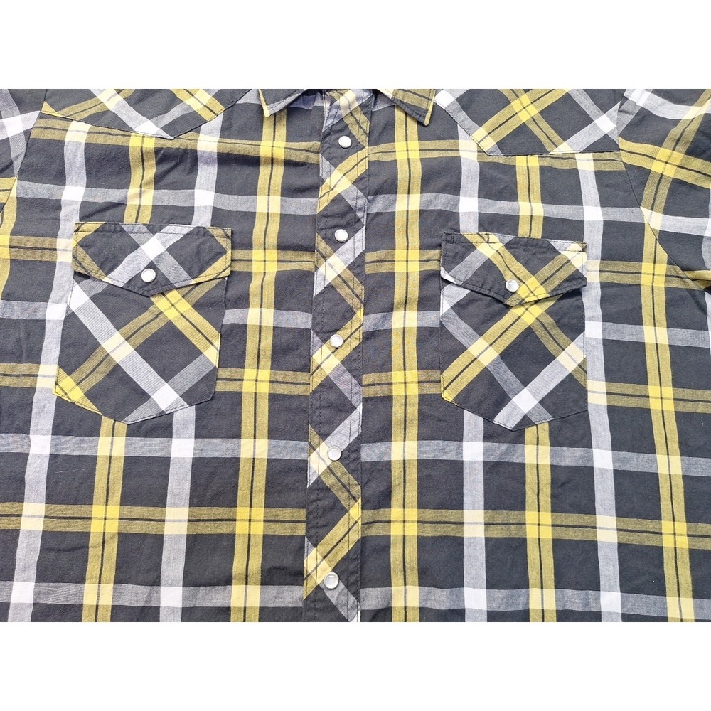 Vintage Wrangler Western Shirt XLT Black Yellow Plaid Pearl Snap Cowboy Rodeo - Picture 7 of 9